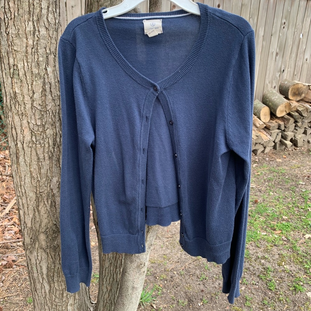 Lands End Blue Cardigan Sweater Kids Large